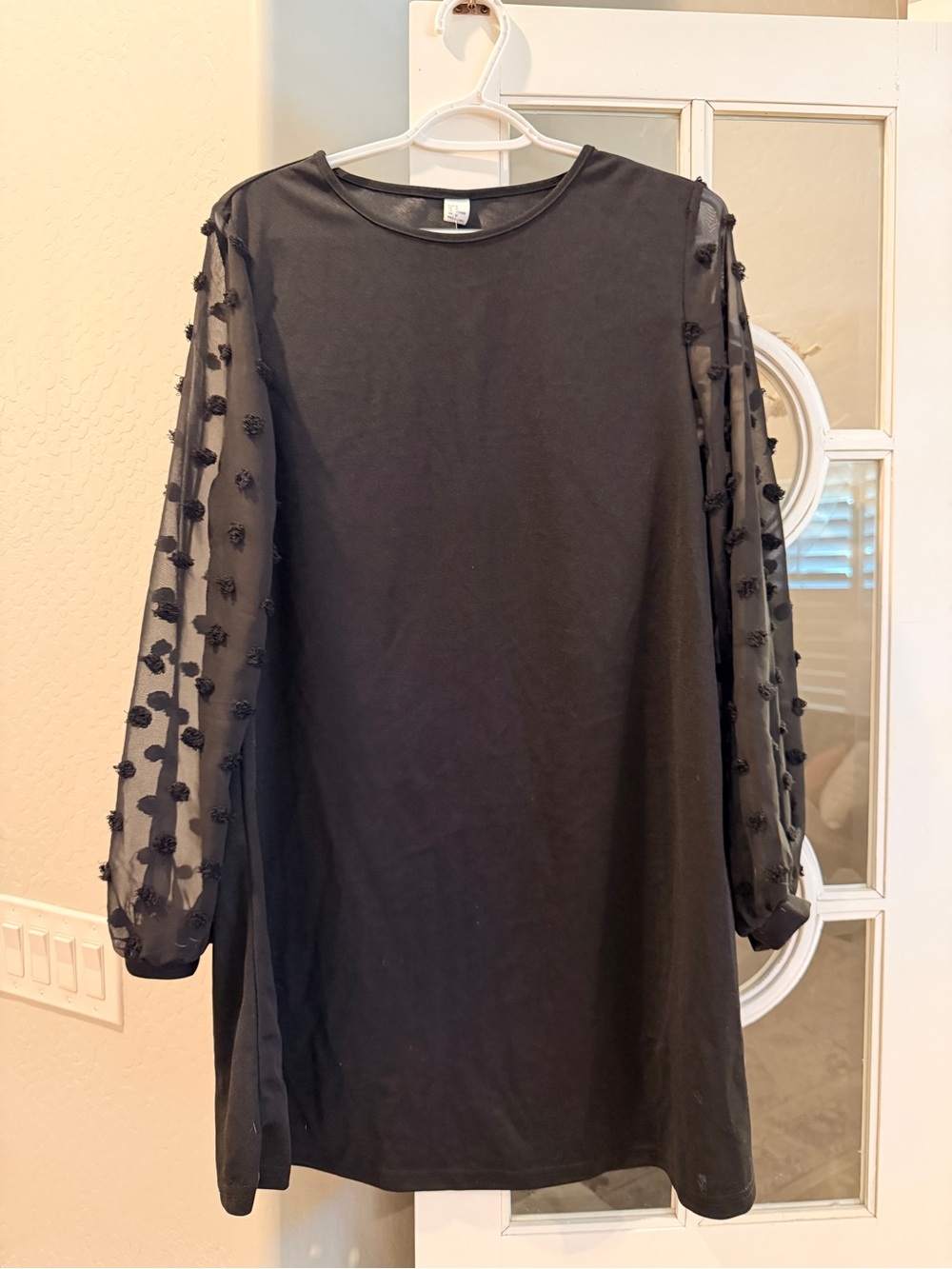 Black Sheer-Sleeve Shift Dress - Women's